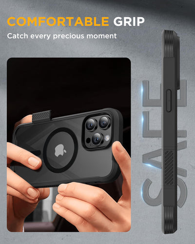 Miracase 360 Grad für iPhone 16 Pro Max Hülle mit Magsafe, Eingebaut Glas Schutzfolie, Komplettschutz HandyHülle Magnetisch Stoßfest Case für iPhone 16 ProMax Schutzhüllen 6,9 Zoll, Schwarz
