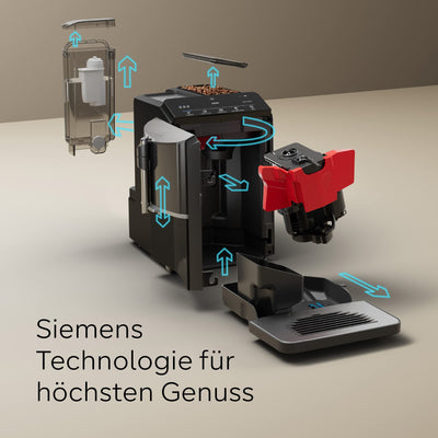 Siemens Kaffeevollautomat EQ300 TF301E19, für viele Kaffeespezialitäten, Milchaufschäumer, Keramikmahlwerk, OneTouch-Funktion, 1300 W, piano black