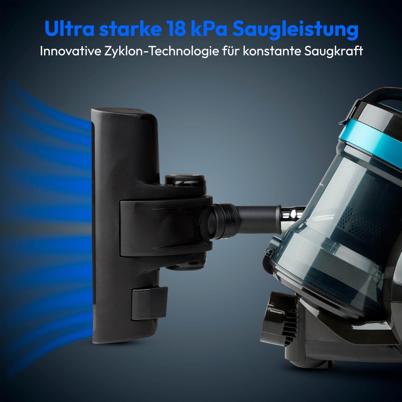 MEDION Zyklon-Staubsauger 800 Watt Leistung, 2 Liter Staubbehälterkapazität, 5 m Arbeitsradius, waschbarer EPA-Filter E12, MD 19407, blau