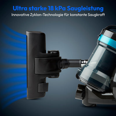 MEDION Zyklon-Staubsauger 800 Watt Leistung, 2 Liter Staubbehälterkapazität, 5 m Arbeitsradius, waschbarer EPA-Filter E12, MD 19407, blau