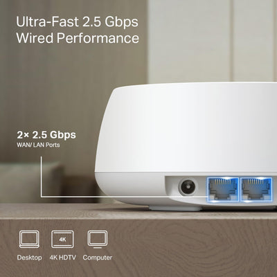 TP-Link Deco BE25 WiFi 7 Mesh WLAN(3 Pack), BE3600 Dual-Band, 2 x 2.5 Gbit/s Port für Jede Einheit, WPA3, 4 Streams, 160 MHz Kanäle, Gästenetzwerk, HomeShield, Empfohlen für Häuser mit 4-6 Zimmern