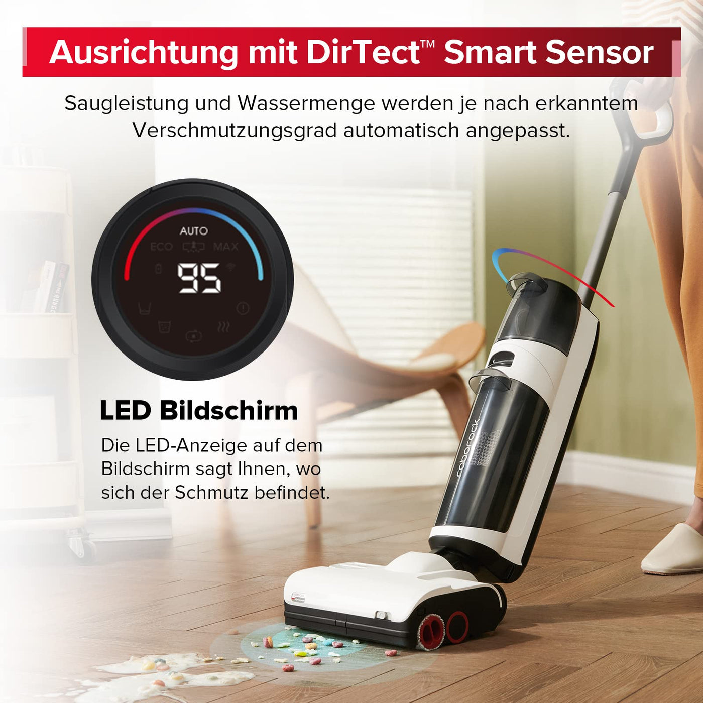 roborock Dyad Pro Nass Trockensauger Kabelloser Staubsauger 17000pa Automatische Trocknung & Selbstreinigend Wischsauger mit APP-Steuerung, Doppelte Wassertanks für Harte Böden