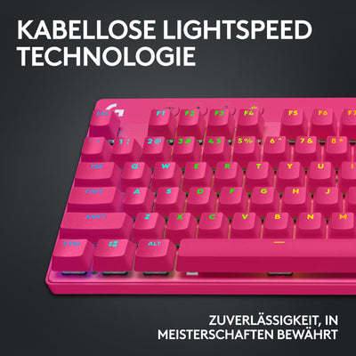 Logitech G PRO X TKL LIGHTSPEED kabellose Gaming-Tastatur, ultramobiles Design ohne Ziffernblock, LIGHTSYNC RGB, PBT-Tastenkappen, Tactile Switches (GX Brown), QWERTZ Deutsches, PC - Magenta
