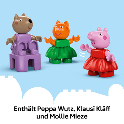 LEGO DUPLO Peppa Wutz Jahrmarkt - Montessori Spielzeug - Motorikspielzeug für Kinder ab 2 Jahren - Vorschule Spiele mit Riesenrad, Rutsche & 3 Figuren inkl. Mollie Mieze & Klausi Kläff 10453