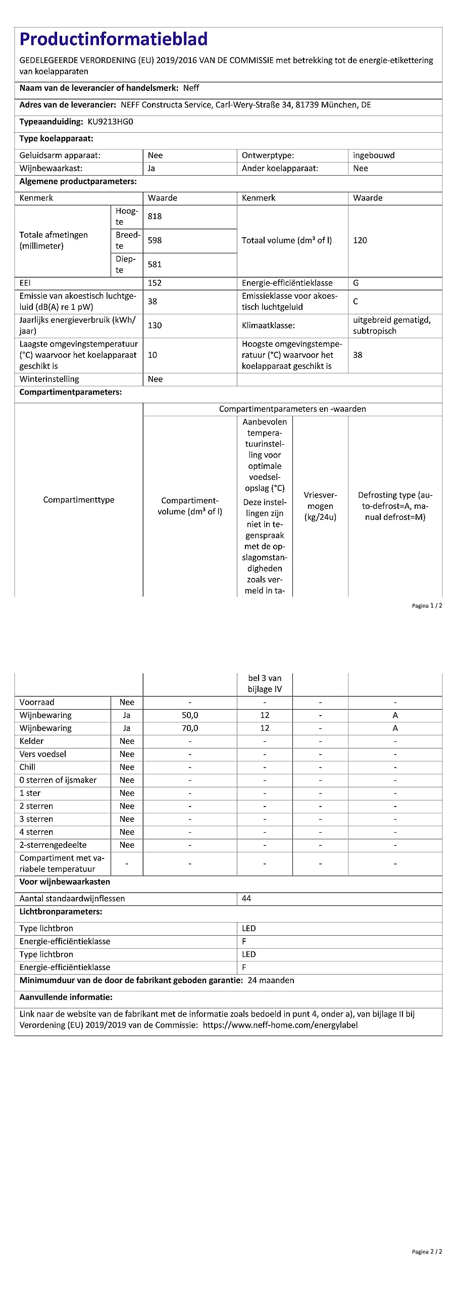 NEFF KU9213HG0, Unterbau-Weinlagerschrank, N70, 82.0 x 60.0 cm, Gesamt: 120 L