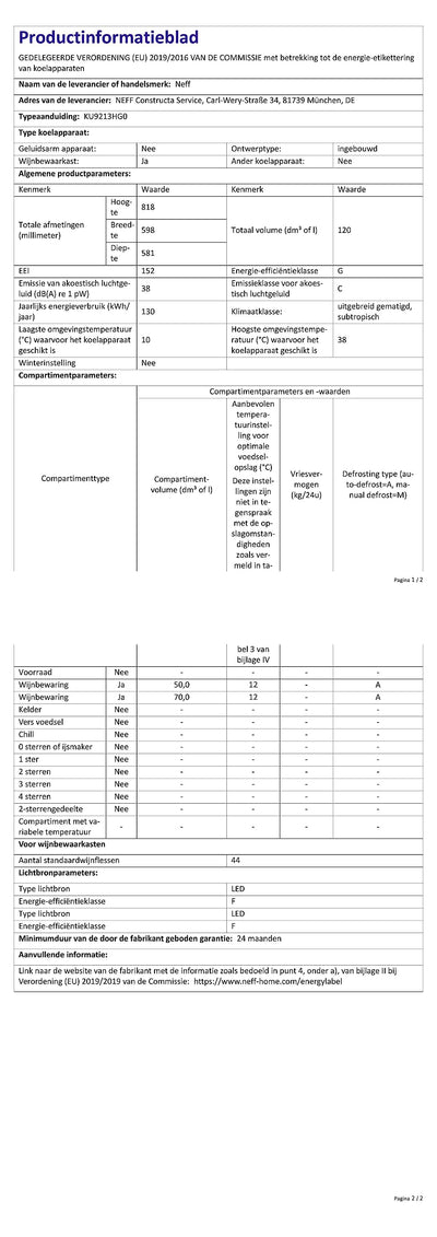 NEFF KU9213HG0, Unterbau-Weinlagerschrank, N70, 82.0 x 60.0 cm, Gesamt: 120 L