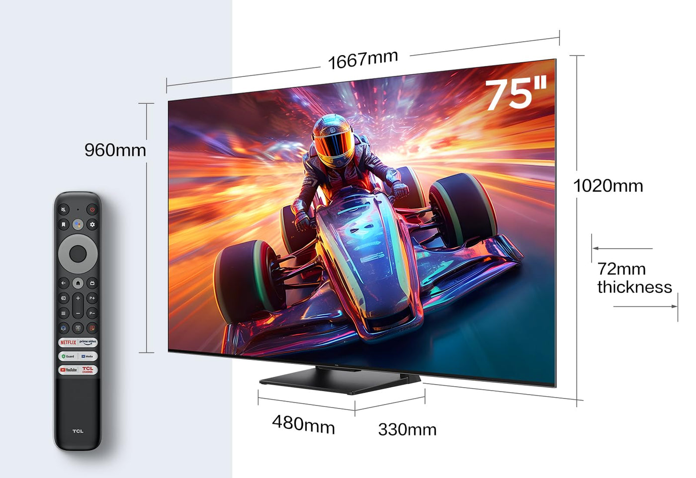 TCL 75T8A 75-Zoll-Fernseher, QLED, HDR 1000 nits, Full Array Local Dimming, IMAX Enhanced, 144Hz VRR, Dolby Vision und Atmos TV, Unterstützt bei Google
