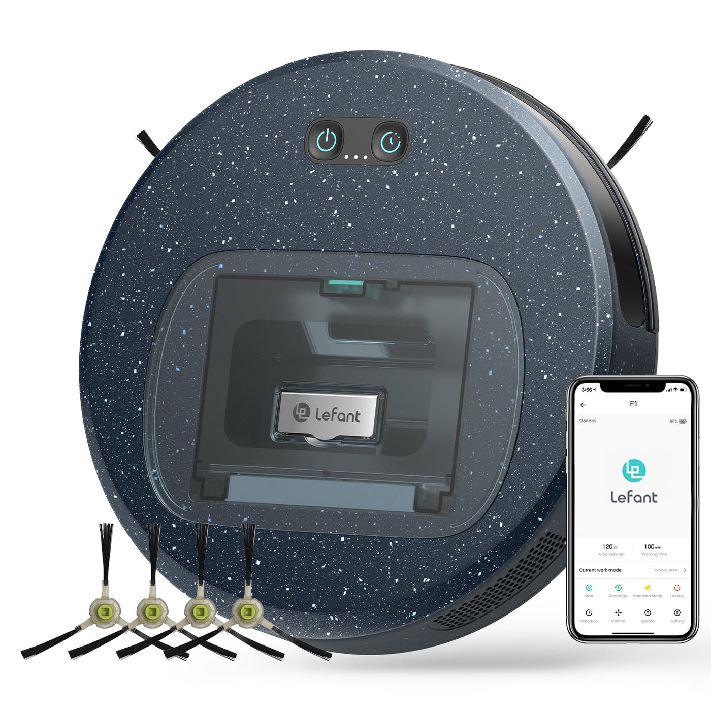 LEFANT F1P Saugroboter mit 5000Pa Saugkraft, DREI Saugleistungsstufen,600mL Staubbehälter, 6,9 cm, 250 Minuten,Roboterstaubsauger ausschließlich für Hartböden und Kurzflorteppich,Tierhaare（blau）