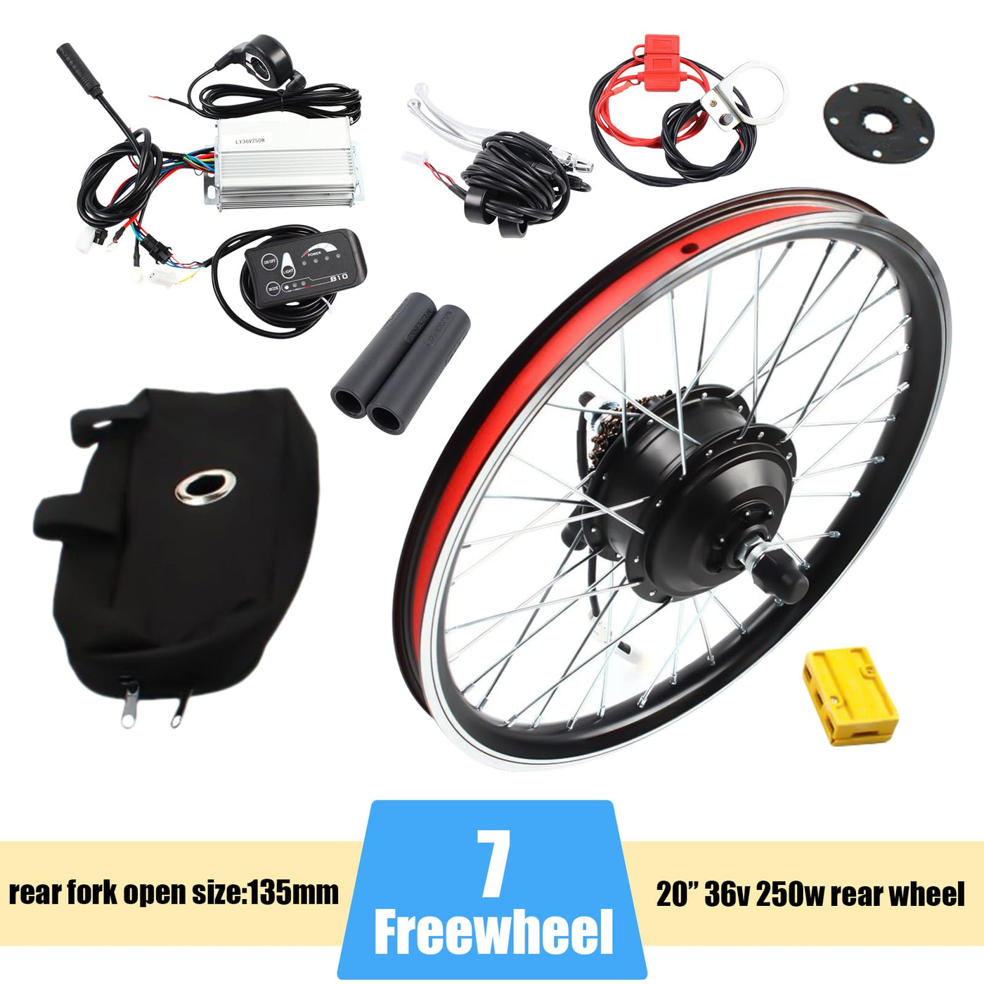 NIGORIY 20 Zoll Hinterer E Bike Kit 36V 250W Ebike Umbausatz 30 km/h Elektrofahrrad Umbausatz 5-Punkt-Assistenzsensor Electric Bicycle Conversion Kit mit SW-810LED-Anzeige
