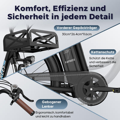 Fafrees F26 Lasting ebike 26 Zoll, E Bike Damen Herren 36V 20.3Ah Akku, Elektrofahrrad 250W 25km/h, City E-Bike Reichweite 80-200km, E Fahrrad Pedelec 7S, Belastung 120Kg (Schwarz)