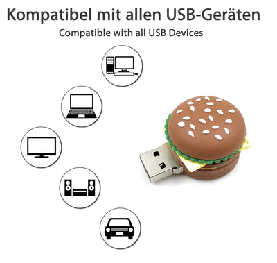 Onwomania USB Stick 16GB Hamburger Cheeseburger Burger Braun USB Speicherstick - Datenspeicher - Memory Stick für Laptop Notebook Ultrabook