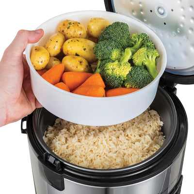 Russell Hobbs Reiskocher [Testsieger] 1,2l inkl. Dampfgarer -Einsatz mit Aroma-Klappdeckel (Warmhaltefunktion, antihaftbeschichteter Gartopf, Reislöffel & Messbecher, Edelstahl) 27080-56