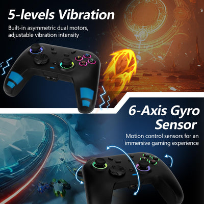 DoJoZone PC Controller Wireless mit Ladestation, Switch Pro Controller mit Hall Effekt Joystick (Kein Drift) Hall Trigger, 7 RGB Licht, 2.4G Gaming Controller für PC Windows/Switch/OLED/Lite/Steam