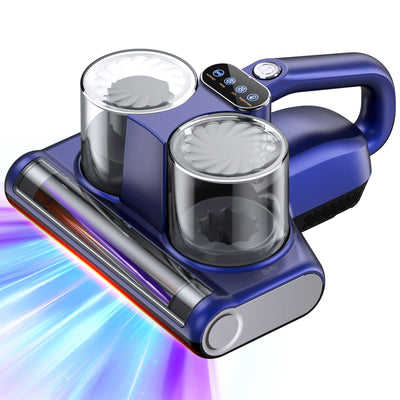 Milbensauger für Matratzen Milbenstaubsauger mit 253,7nm UV-Licht 16Kpa Absaugung Bürstenwalzenklopfen HEPA Filter Ultraschall Heißer Wind Funktion Bett-Staubsauger Verbreiterte Saugöffnung 500W Blau