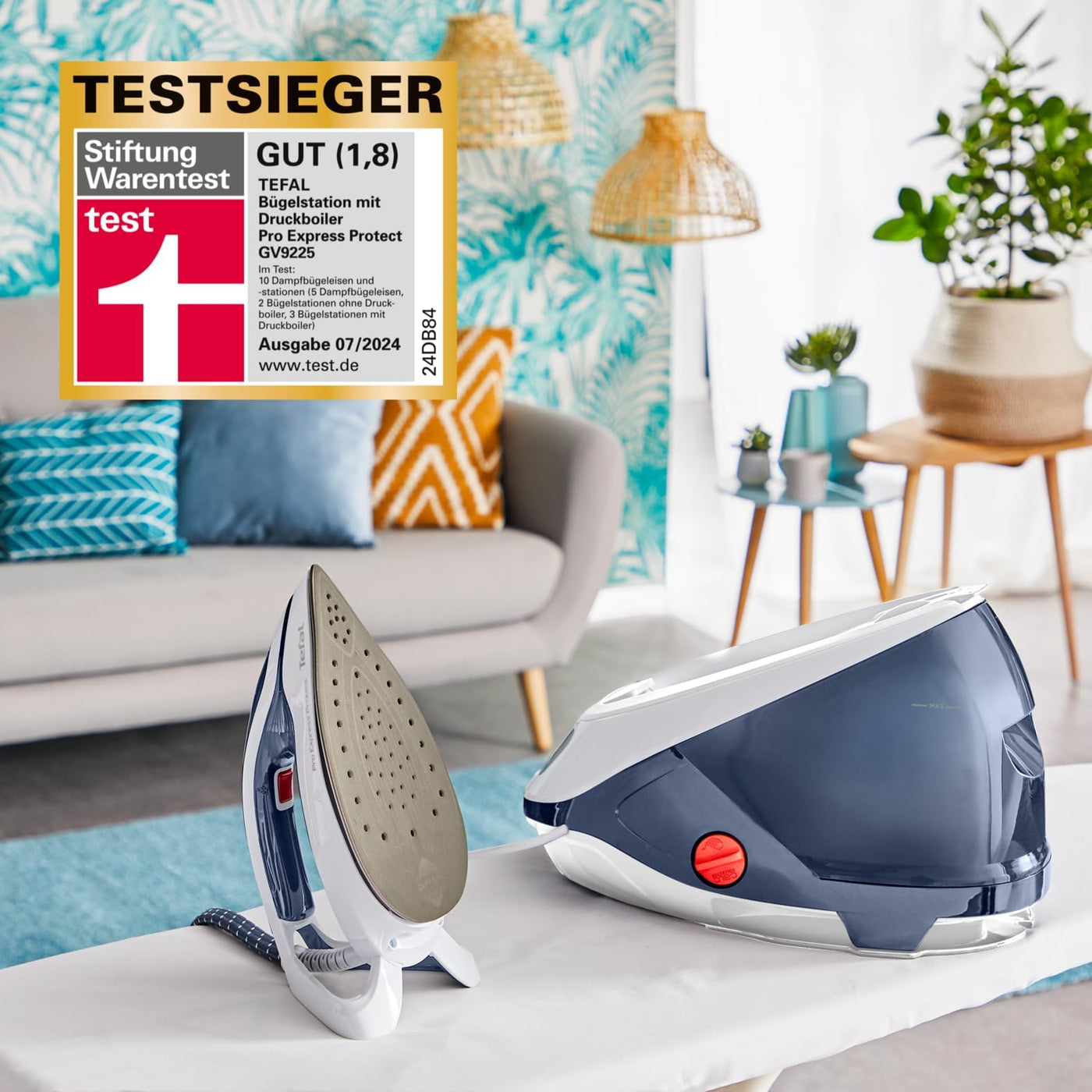 Tefal GV9225 Pro Express Protect Dampfbügelstation | 7,6 Bar Dampfdruck | variable Dampfmenge: 140 g/Min. | Dampfstoß: 550 g/Min. | Anti-Kalk-Kollektor | vertikale Dampffunktion | Blaugrau/Weiß
