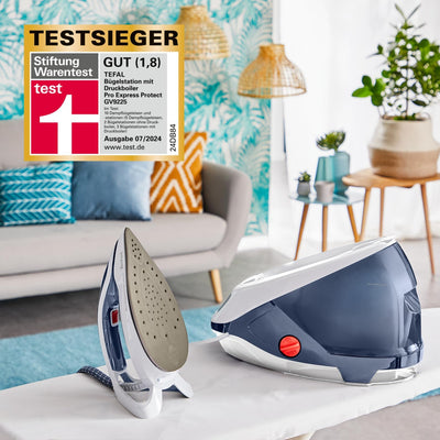 Tefal GV9225 Pro Express Protect Dampfbügelstation | 7,6 Bar Dampfdruck | variable Dampfmenge: 140 g/Min. | Dampfstoß: 550 g/Min. | Anti-Kalk-Kollektor | vertikale Dampffunktion | Blaugrau/Weiß
