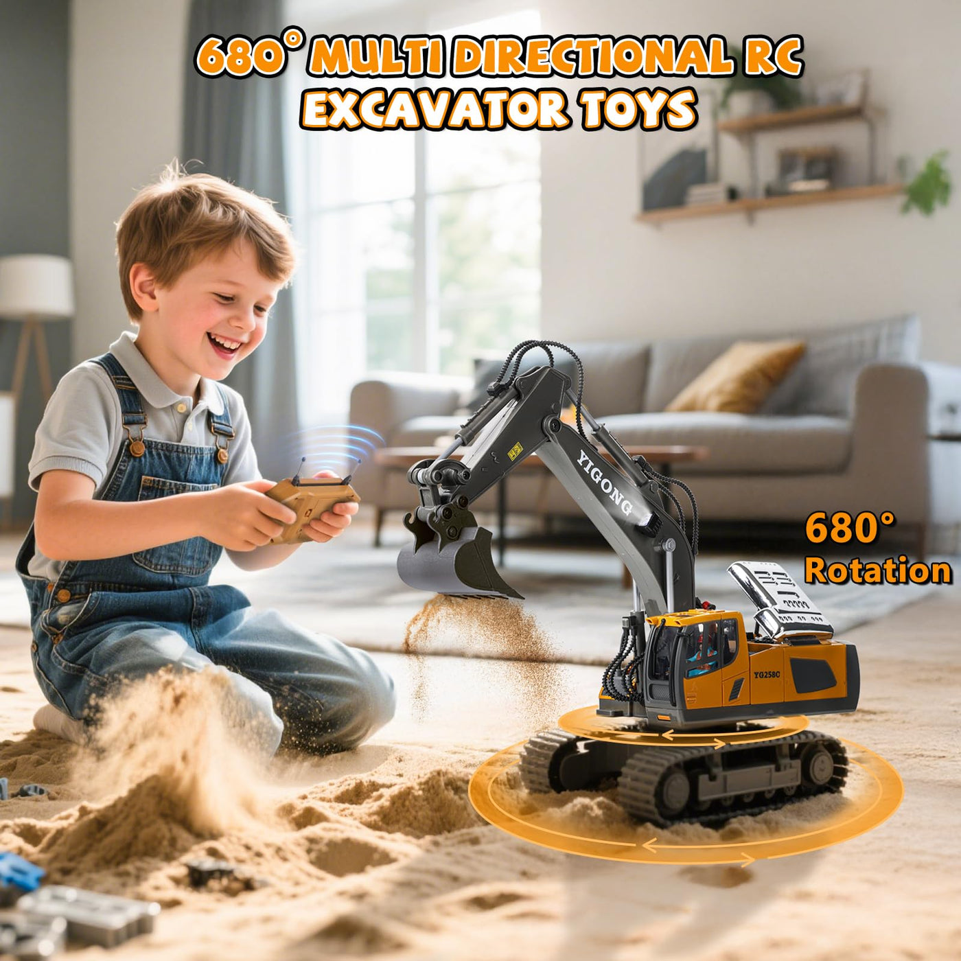 maysida Ferngesteuerter Bagger Spielzeug mit Licht & Sound für Jungen 3-12 Jahre, 2,4 GHz RC Bagger mit Metallschaufel & 680°Drehung für Kinder, Jungen Geschenk für Geburtstag/Weihnachten