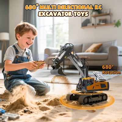 maysida Ferngesteuerter Bagger Spielzeug mit Licht & Sound für Jungen 3-12 Jahre, 2,4 GHz RC Bagger mit Metallschaufel & 680°Drehung für Kinder, Jungen Geschenk für Geburtstag/Weihnachten