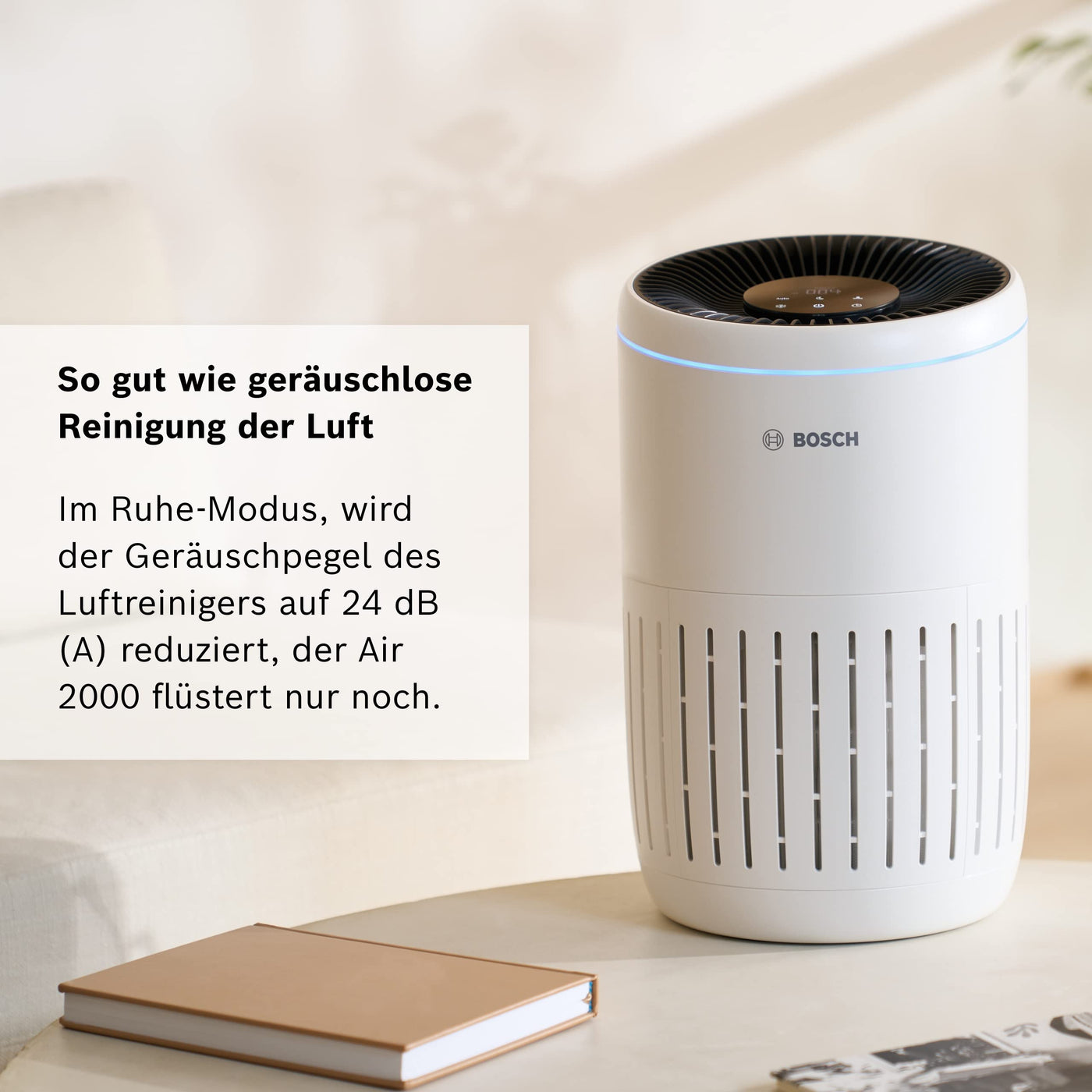 Bosch Air 2000 Luftreiniger für bis zu 37,5 m² entfernt effizient Verschmutzungen mit HEPA Filter, Smart Sensor, Ruhe-Modus - Allergiker-geeignet