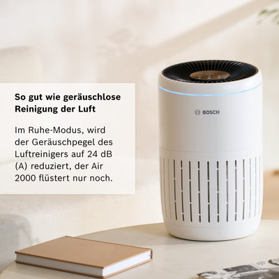Bosch Air 2000 Luftreiniger für bis zu 37,5 m² entfernt effizient Verschmutzungen mit HEPA Filter, Smart Sensor, Ruhe-Modus - Allergiker-geeignet