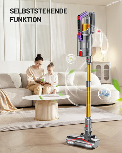 Kissof Akku Staubsauger, 45000Pa/550W/70 Mins Staubsauger Kabellos Mit Selbststehende Funktion, Anti-Tangle-Bodenbürste, Duftkarte, Hocheffizientes Hypa-Filtersystem für Hartböden Teppiche Tierhaare