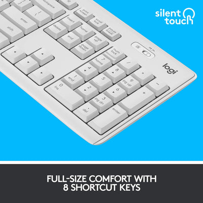 Logitech MK295 kabelloses Tastatur-Maus-Set mit SilentTouch-Technologie, Shortcut-Tasten, optischer Spurführung, Nano USB-Empfänger, verzögerungsfreier Drahtlosverbindung, Skand. QWERTY-Layout - Weiß
