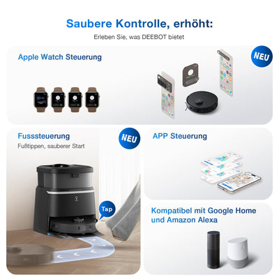 ECOVACS DEEBOT T30 Omni Saugroboter mit Wischfunktion, Mini Station Staubsauger Roboter, 11.000 PA Saugkraft, Adaptive Kantenreinigung mit TruEdge™ Mopping Technolgie, ZeroTangle™ Design