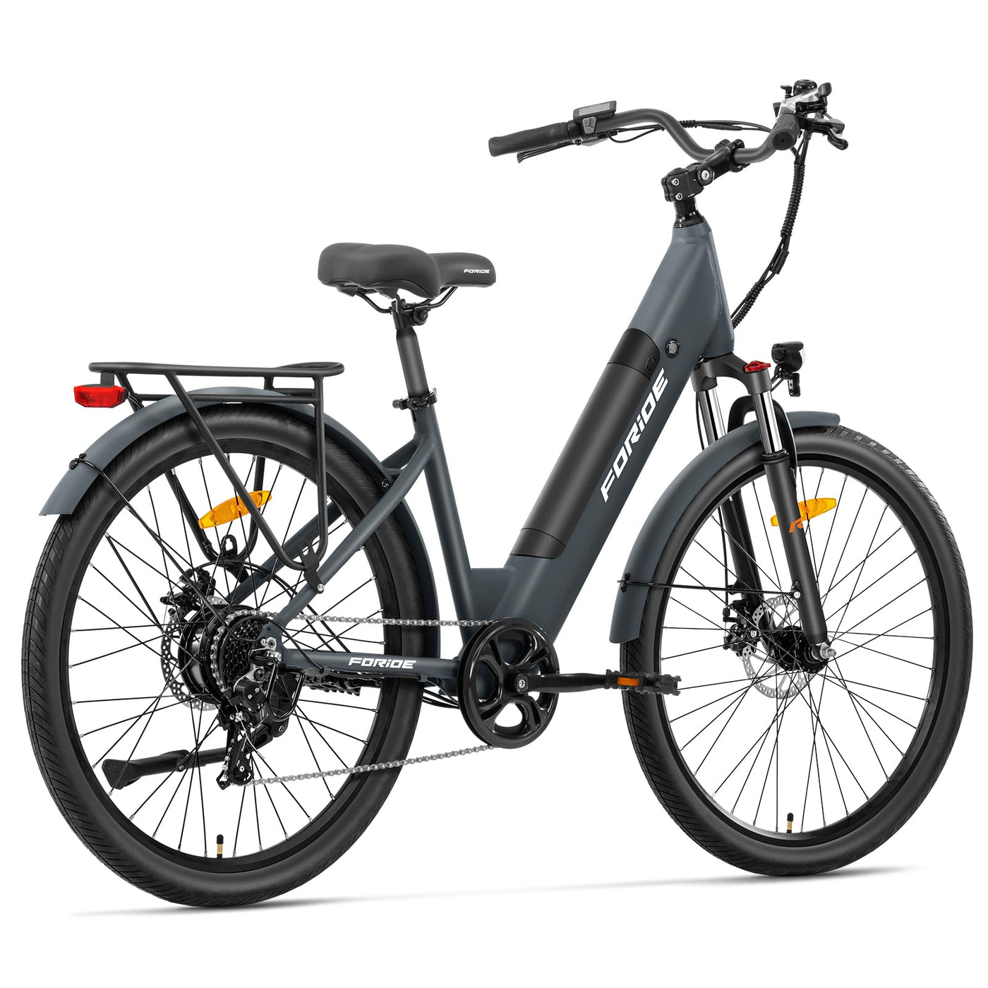 Foride Roamer 1 ST 27,5" E-Bike für Erwachsene, 7 Gang Elektrofahrrad mit Austauschbarem 36V 13Ah Akku, 250W Motor, 25 km/h und 100km Reichweite E-Bike Damen Herren für Städtische Pendler (Grau)