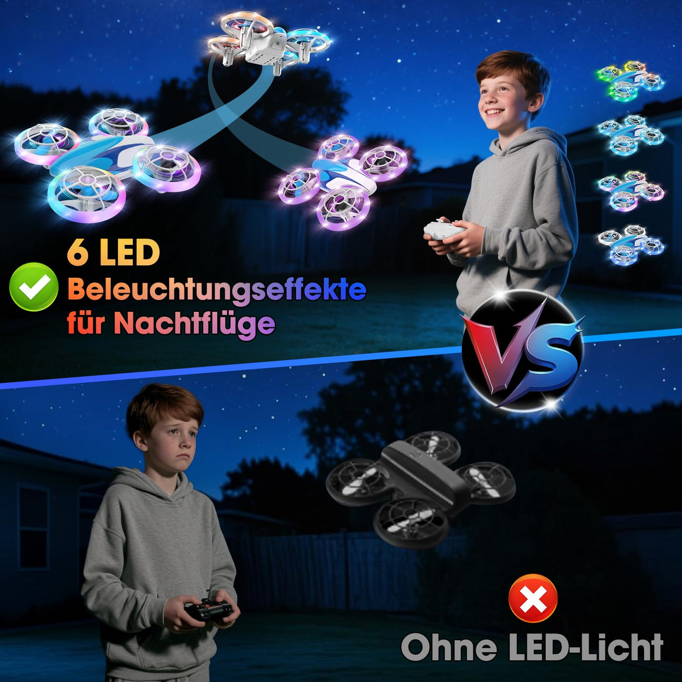 Nigecue Mini Drohne für Kinder Spielzeug ab 6 7 8 9 10+ Jahre, RC Flugzeug Drone mit 3 Akkus, 360°Flips, LED Lichter für Indoor Outdoor, Geschenk für Anfänger Jungen Mädchen