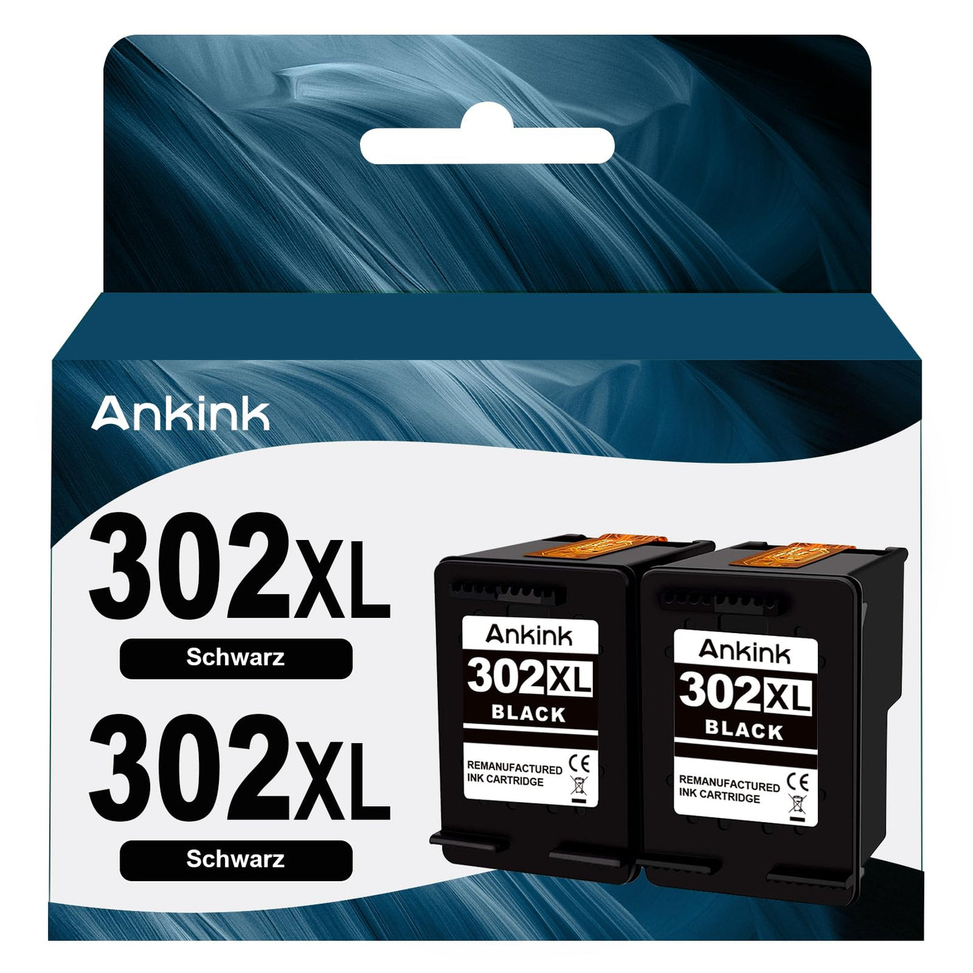 ANKINK Wiederaufbereitet Tintenpatrone Druckerpatronen als Ersatz für HP 302XL für Patrone 302 XL für 1110 2130 3630 3632 3634 3636 3639 4520 4524 4525 4526 4528 3830 3831 3833, Schwarz 2er-Pack