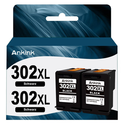 ANKINK Wiederaufbereitet Tintenpatrone Druckerpatronen als Ersatz für HP 302XL für Patrone 302 XL für 1110 2130 3630 3632 3634 3636 3639 4520 4524 4525 4526 4528 3830 3831 3833, Schwarz 2er-Pack