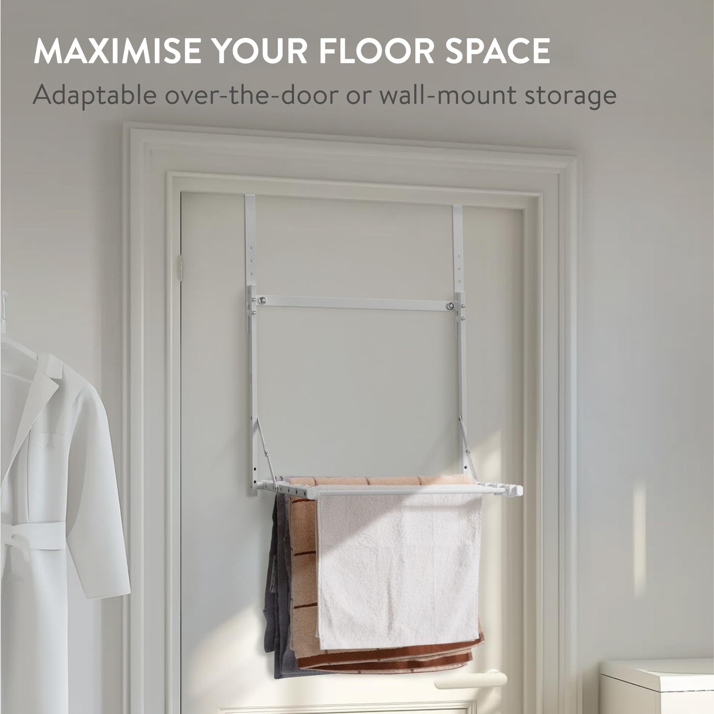 Navaris 1-stufiger Faltbarer Kleiderständer - Handtuchhalter Tür einhängen - Wäscheständer Tür -Tür Wäscheständer - Tür Handtuchhalter - Höhenverstellbar - Weiß