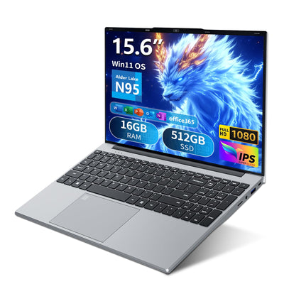 Laptop 15,6 Zoll mit Office 365, Notebook 16GB RAM 512GB SSD, Celeron N95 Prozessor, Notebook 1920x1080 FHD Bildschirm, WiFi5, Win11 Pro Laptop mit Touch ID-Tastatur mit Hintergrundbeleuchtung