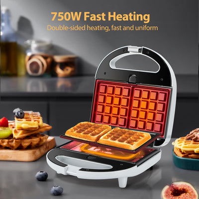 Aigostar Sandwich maker 3 in 1, Sandwich Maker, Kontaktgrill, Waffeleisen 3 in 1, 750W, Antihaftbeschichtete abnehmbare Platten, wärmeisolierter Griffe, Grau, Grace