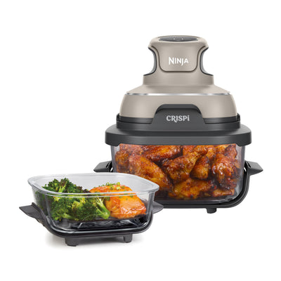 Ninja CRISPi tragbare Airfryer Heißluftfritteuse, 3,8 l, 4-in-1: Heißluftfrittieren, Braten, Warmhalten, Recrisp, kompakt, 6 Portionen, 2x herausnehmbare Glasbehälter & Deckel, 1700 W, Stein FN101EUST