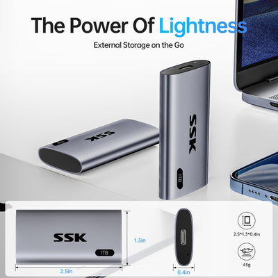 SSK 1TB Externe SSD Festplatte, Portable SSD bis zu 550 MB/s Schnelle External SSD USB 3.2 Gen2 USB C SSD für iPhone 15/Pro, Windows, Mac, Android Mit LED-Licht, Trim, SMART Unterstützt