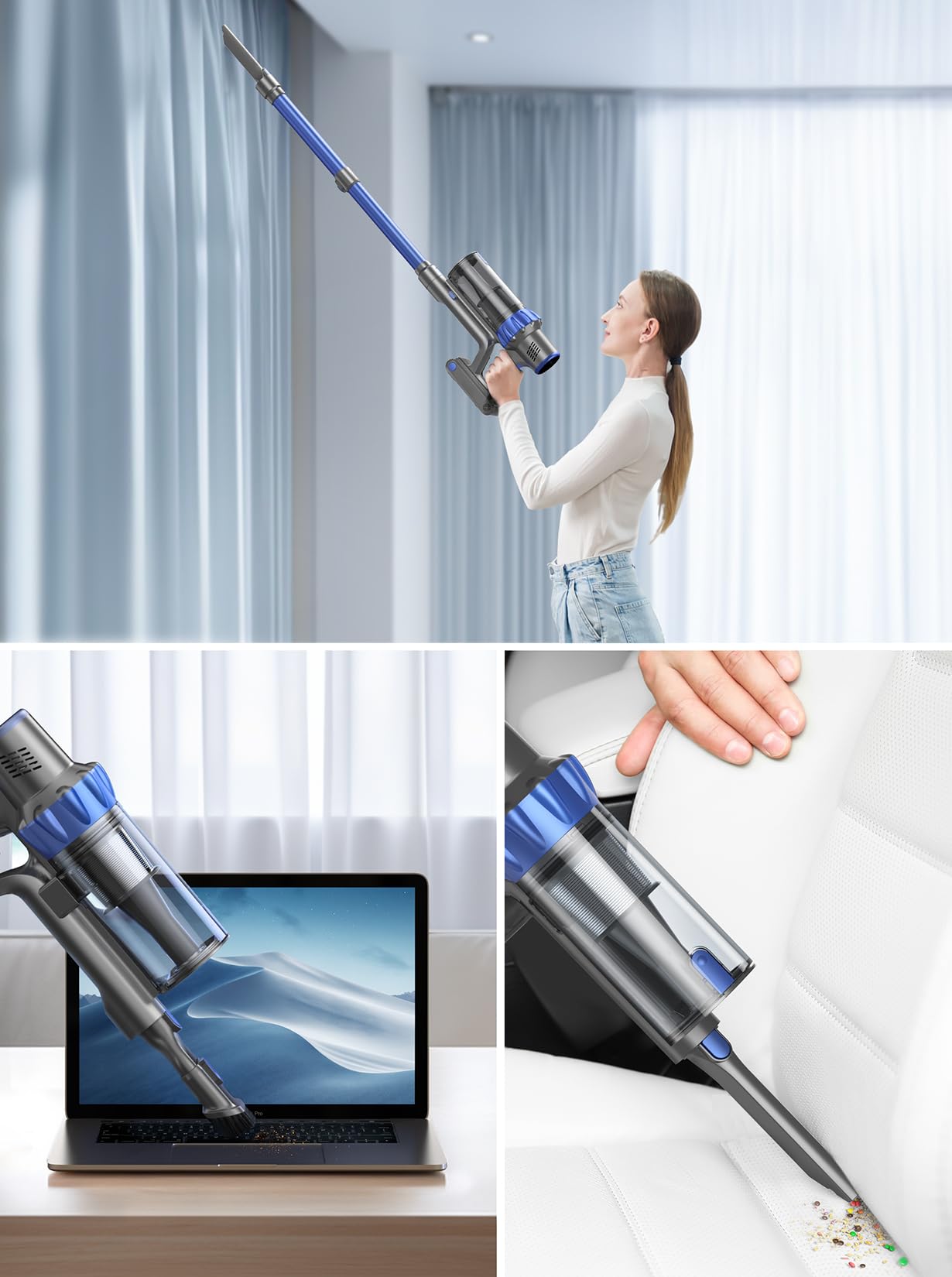 INTETURE Staubsauger Kabellos, 40000Pa/450W Akku Staubsauger mit Automatikmodus, Farb-Touchscreen & Anti-Verhedderung, bis zu 55 Minuten Laufzeit, Akkustaubsauger für Hartböden,Teppiche und Tierhaare