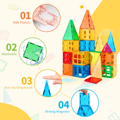 Katiago Magnetische Bausteine, 100PCS Magnetbausteine Set mit 2 Autos STEM Montessori Magnet Spielzeug Kinder für Geschenk ab 3 4 5 6 7 8 Jahre Bauklötze Kinderspielzeug