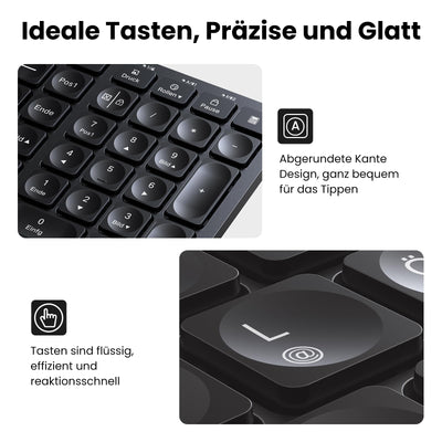 UGREEN Bluetooth Tastatur Maus Set kabellos (Bluetooth 5.0+2.4G) mit Shortcut-Tasten, Funktastatur mit Maus 4000 DPI für Windows/macOS/Linux/Android-Deutsches Layout