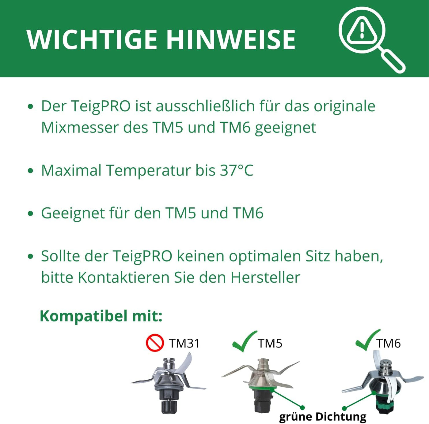 TeigPRO – passend für den Thermomix TM6, TM5, Teig Pro Messer Dreckschutz, schützt das Thermomix Messer, verringert das Eindringen von Teigresten&Schmutz. Blitzschnelles reinigen des Thermomix Messers