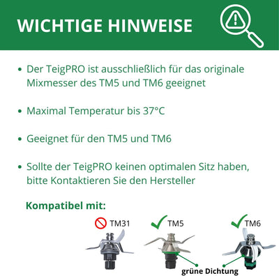 TeigPRO – passend für den Thermomix TM6, TM5, Teig Pro Messer Dreckschutz, schützt das Thermomix Messer, verringert das Eindringen von Teigresten&Schmutz. Blitzschnelles reinigen des Thermomix Messers
