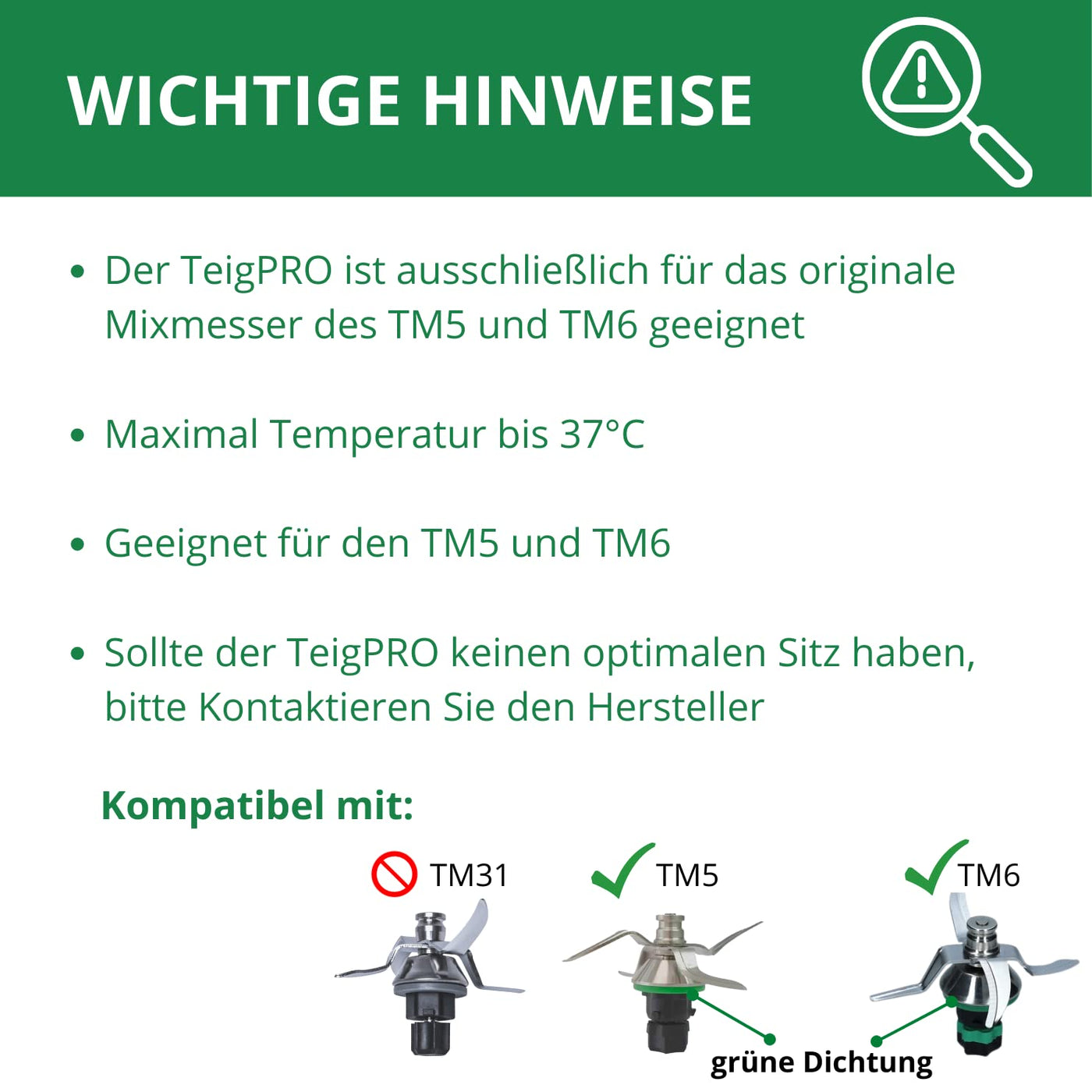 TeigPRO – passend für den Thermomix TM6, TM5, Teig Pro Messer Dreckschutz, schützt das Thermomix Messer, verringert das Eindringen von Teigresten&Schmutz. Blitzschnelles reinigen des Thermomix Messers