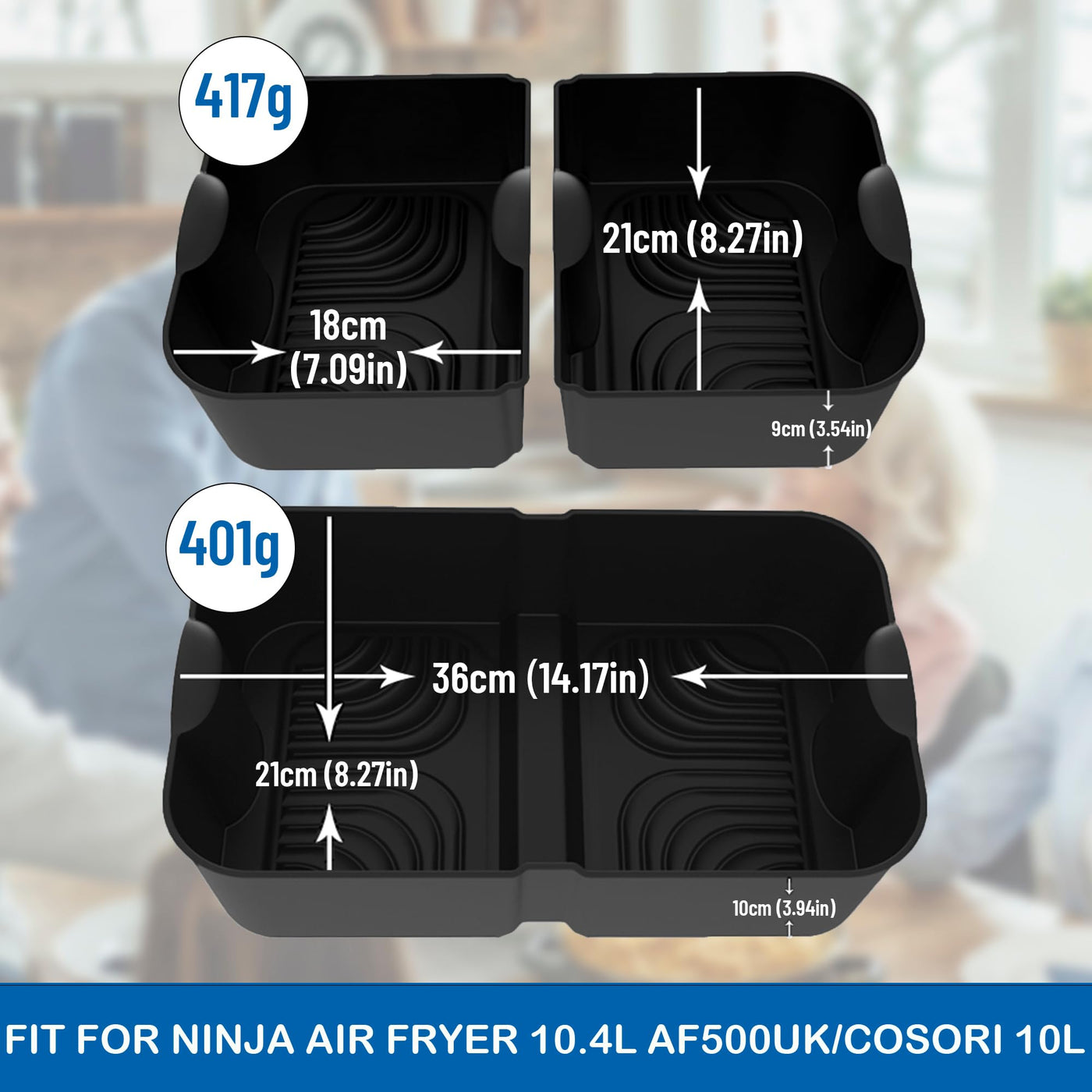 Höheres Ninja Heißluftfritteuse Zubehör für Ninja Foodi Flexdrawer 10,4 L AF500DE, COSORI Heißluftfritteuse Zubehör 10L Silikonform, Airfryer Zubehör für Ninja AF500EU AF500EUCP (3 Stück, Schwarz)