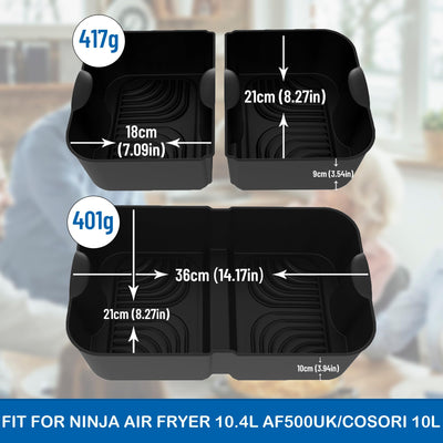 Höheres Ninja Heißluftfritteuse Zubehör für Ninja Foodi Flexdrawer 10,4 L AF500DE, COSORI Heißluftfritteuse Zubehör 10L Silikonform, Airfryer Zubehör für Ninja AF500EU AF500EUCP (3 Stück, Schwarz)