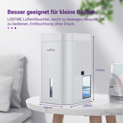 LOEFME 1000ml Mini-Luftentfeuchter, 7-farbige LED-Lichter, tragbarer und ultraleiser Luftentfeuchter elektrisch in Weiß, ideal für Schlafzimmer, Badezimmer, Kleiderschrank und Ankleidezimmer