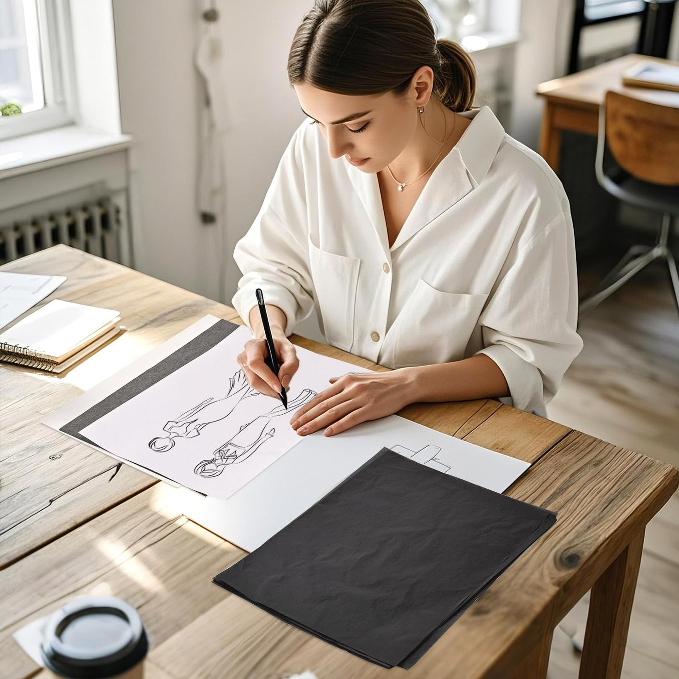 100 Blatt Transfer- und Kopierpapier, A4 Black Carbon pauspapier für holz, kohlepapier zum nachzeichnen, graphitpapier, durchschreibepapier, 21 x 29,7 cm