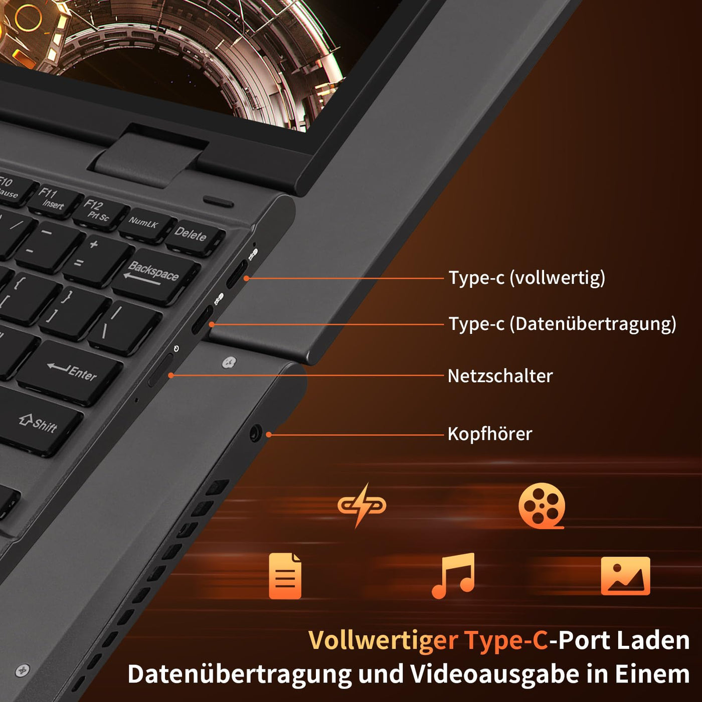 LONGEVINCE Mini Laptop, 10,95 Zoll Ultrabook Laptop, 2000 * 1200 Touch Display, Celeron N95 (bis zu 3,4 GHz),16 GB DDR5 RAM,Convertible,QWERTZ Tastatur,Windows 11,2X Type-C,BT 5.0 (Grau, 16G+960G)