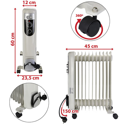 Montafox Ölradiator Elektroheizung 11 Rippen 2500 Watt 3 Heizstufen Elektrischer Heizkörper für Räume bis 50 m² Energiesparend Thermostat Überhitzungsschutz