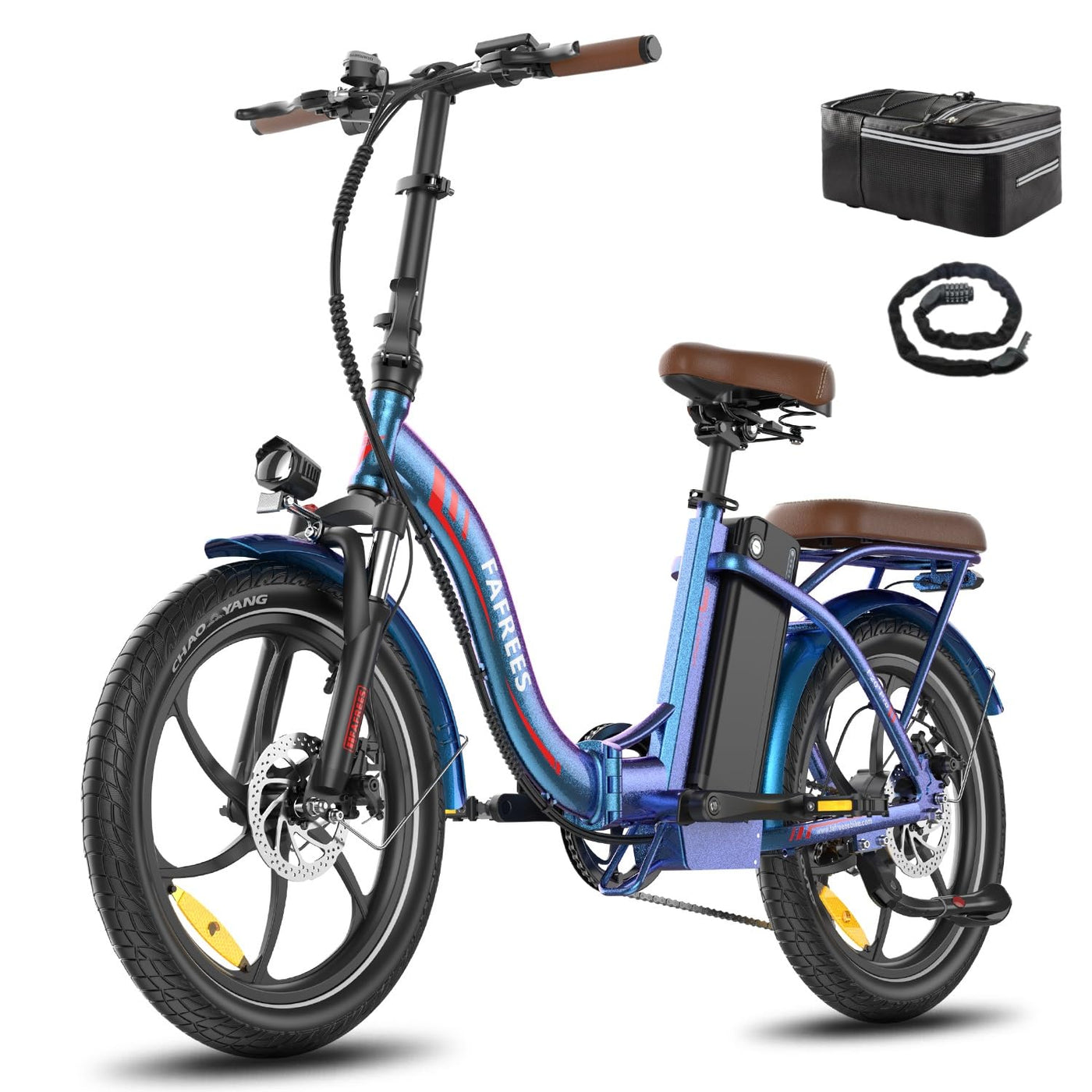 Fafrees F20+Pro E Bike Klapprad, Upgrade 2025 Ebike Herren 20 * 3.0 Zoll, Elektrofahrrad 22.5Ah/810Wh Akku, E-Bike Damen 250W 25km/h, Fatbike 7S, E-Fahrrad Klappbar Lagergewicht 140 KG (Buntes Blau)