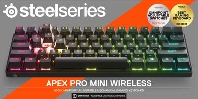 SteelSeries Apex Pro Mini Wireless HyperMagnetic Gaming-Tastatur – Die weltweit schnellste Tastatur – 60%-Formfaktor – RGB – PBT-Keycaps – Bluetooth – 2,4 GHz – USB-C – Deutsches Tastatur QWERTZ